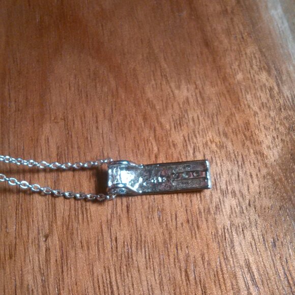 Simulated Diamond Bar Pendant Sterling Silver Necklace - Picture 7 of 13